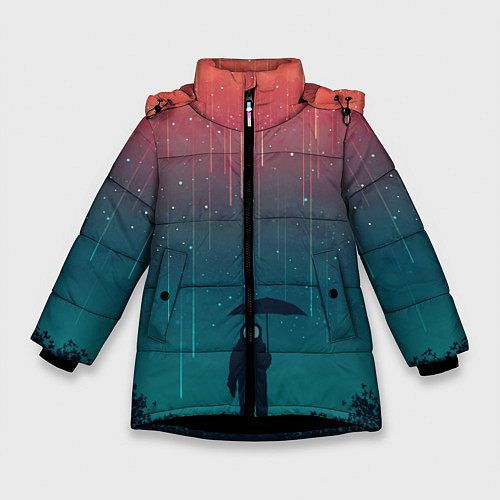 Зимняя куртка для девочки Космический Дождь / 3D-Черный – фото 1