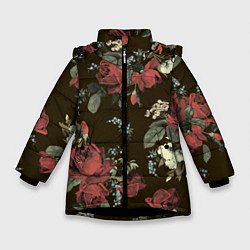 Куртка зимняя для девочки Букет роз, цвет: 3D-черный