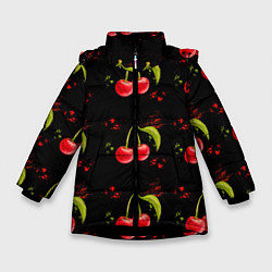 Куртка зимняя для девочки Вишенки, цвет: 3D-черный