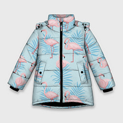 Куртка зимняя для девочки Арт с розовым фламинго, цвет: 3D-черный