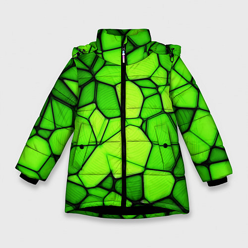 Зимняя куртка для девочки Зеленая мозаика / 3D-Черный – фото 1