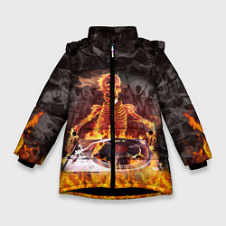 Куртка зимняя для девочки Вечеринка у скелетов, цвет: 3D-черный