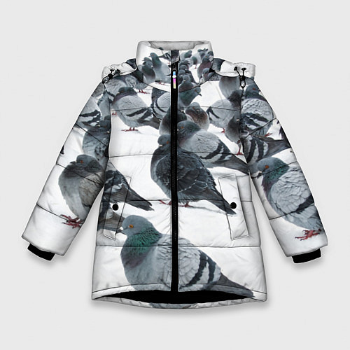 Зимняя куртка для девочки Голуби / 3D-Черный – фото 1