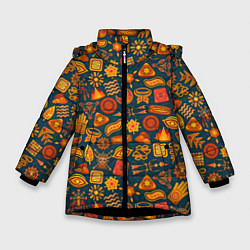 Куртка зимняя для девочки Знаки, цвет: 3D-черный