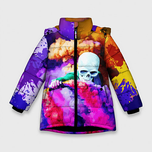 Зимняя куртка для девочки Череп в дыму / 3D-Черный – фото 1