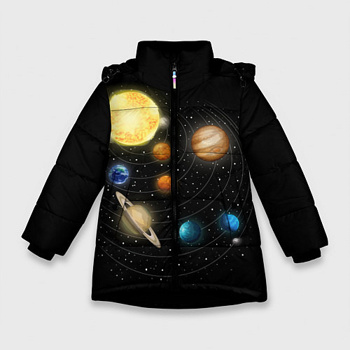 Зимняя куртка для девочки Солнечная Система / 3D-Черный – фото 1