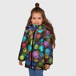 Куртка зимняя для девочки Разноцветные вирусы, цвет: 3D-красный — фото 2