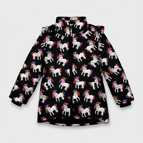 Зимняя куртка для девочки Единороги / 3D-Черный – фото 1