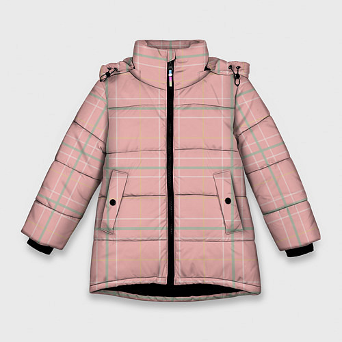 Зимняя куртка для девочки Шотландка Розовая / 3D-Черный – фото 1