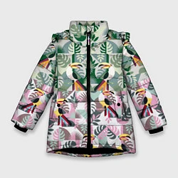 Куртка зимняя для девочки Туканы, цвет: 3D-черный