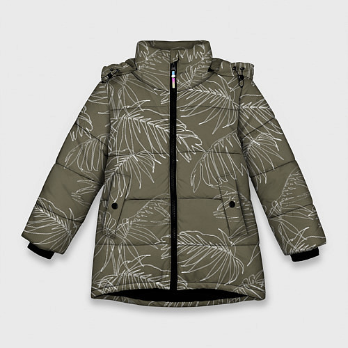 Зимняя куртка для девочки Листья пальмы / 3D-Черный – фото 1