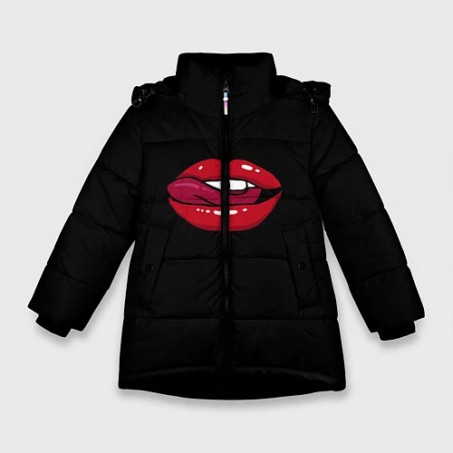 Зимняя куртка для девочки Губы / 3D-Черный – фото 1