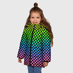 Куртка зимняя для девочки РАДУЖНАЯ ШАХМАТКА, цвет: 3D-черный — фото 2