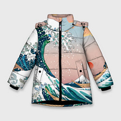 Зимняя куртка для девочки Большая волна в канагаве