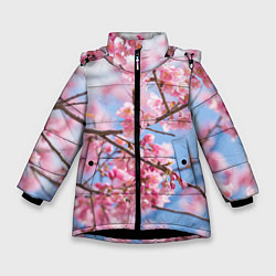Куртка зимняя для девочки Ветки Сакуры, цвет: 3D-черный