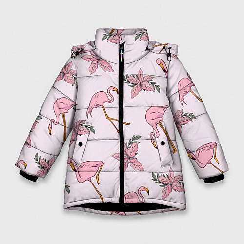 Зимняя куртка для девочки Розовый фламинго / 3D-Черный – фото 1