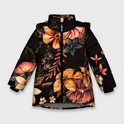 Куртка зимняя для девочки Цветы, цвет: 3D-светло-серый