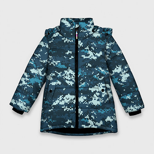 Зимняя куртка для девочки Пиксельный камуфляж полиции / 3D-Черный – фото 1