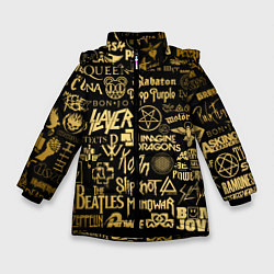 Куртка зимняя для девочки ЛОГОТИПЫ РОК ГРУПП GOLD, цвет: 3D-черный