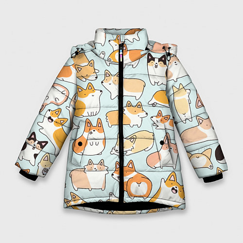 Зимняя куртка для девочки Милые корги / 3D-Черный – фото 1