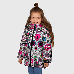 Куртка зимняя для девочки Весёлые черепа, цвет: 3D-черный — фото 2