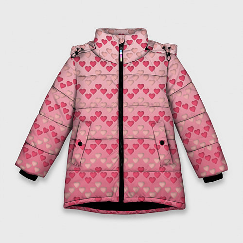Зимняя куртка для девочки Узор милые сердца зигзагами / 3D-Черный – фото 1