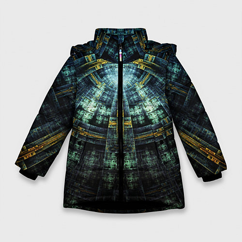 Зимняя куртка для девочки Фрактал узор будущее масоны / 3D-Черный – фото 1