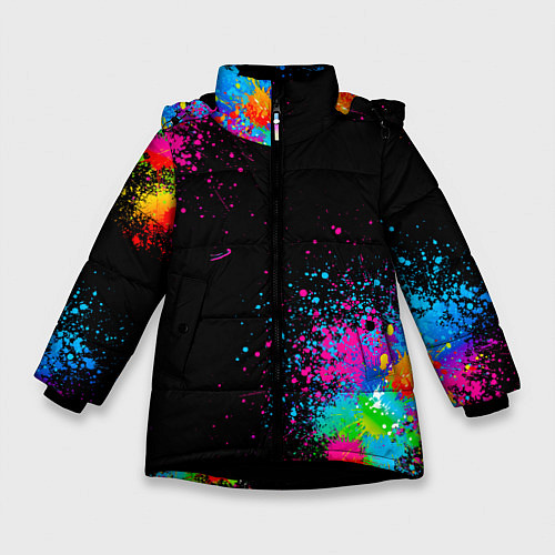 Зимняя куртка для девочки Брызги красок / 3D-Черный – фото 1