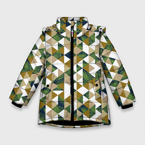 Зимняя куртка для девочки Хипстерские треугольники / 3D-Черный – фото 1