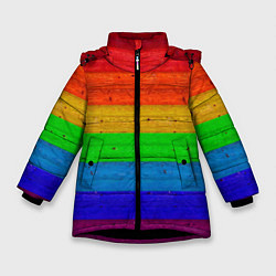Куртка зимняя для девочки Разноцветные доски радужный, цвет: 3D-черный