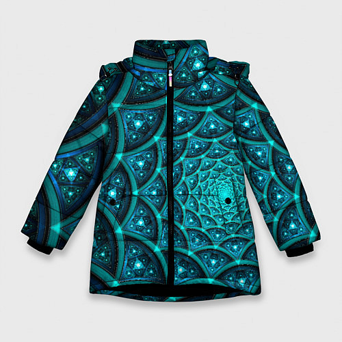 Зимняя куртка для девочки Асимметрия узор круги фигуры / 3D-Черный – фото 1