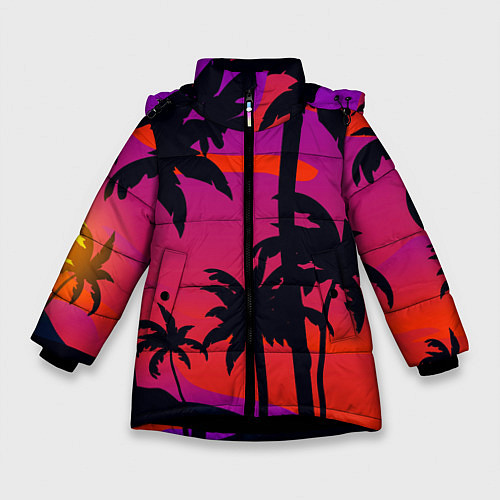 Зимняя куртка для девочки Тропический пляж / 3D-Черный – фото 1