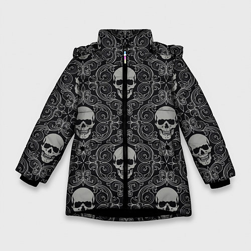 Зимняя куртка для девочки Орнамент Черепа / 3D-Черный – фото 1