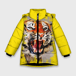 Куртка зимняя для девочки Оскал тигра, цвет: 3D-черный