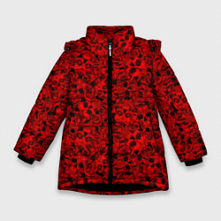 Куртка зимняя для девочки ЧЕРЕПА И РОЗЫ, цвет: 3D-черный