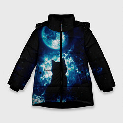 Зимняя куртка для девочки Кот силуэт луна ночь звезды