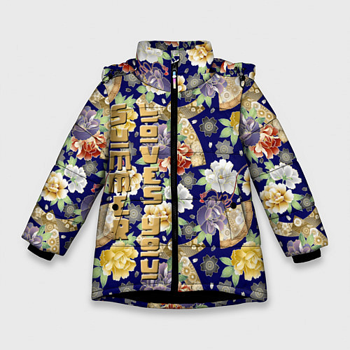 Зимняя куртка для девочки Пионы Японии Summer Loves You / 3D-Черный – фото 1