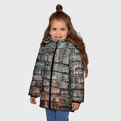 Куртка зимняя для девочки Кирпичная стена потеки краска, цвет: 3D-черный — фото 2