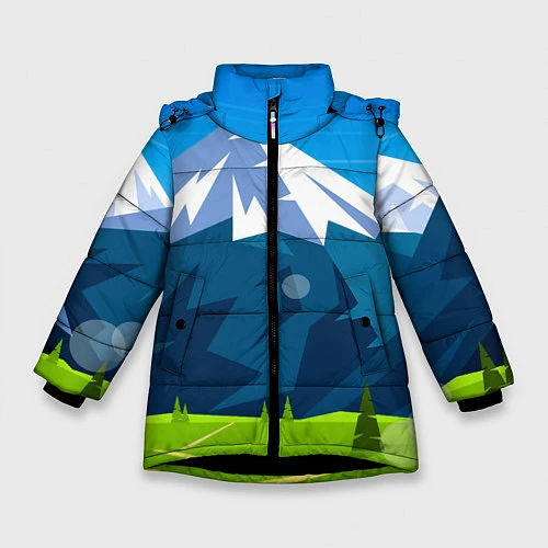 Зимняя куртка для девочки Горы пейзаж природа вектор / 3D-Черный – фото 1