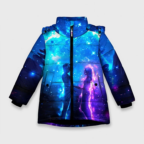 Зимняя куртка для девочки Внеземная пара луна ночь / 3D-Черный – фото 1