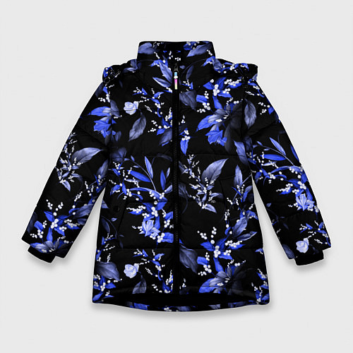 Зимняя куртка для девочки Ночные цветы / 3D-Черный – фото 1