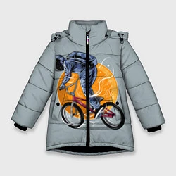 Куртка зимняя для девочки Космический велосипедист Z, цвет: 3D-черный