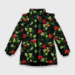 Куртка зимняя для девочки Цветочный сад, цвет: 3D-черный