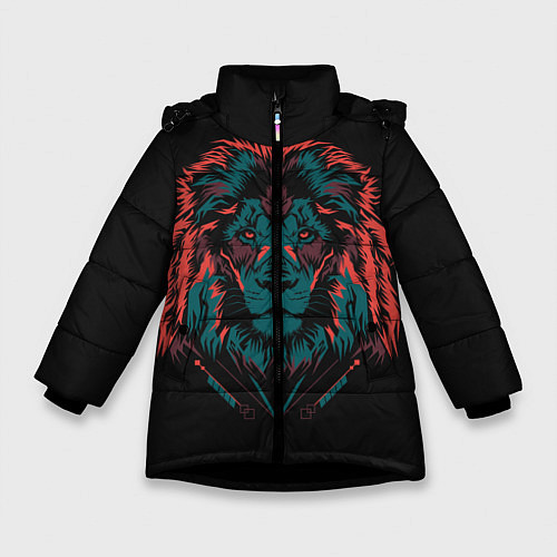 Зимняя куртка для девочки Лев на закате / 3D-Черный – фото 1
