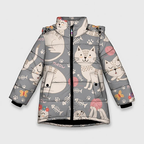 Зимняя куртка для девочки Милые кошечки / 3D-Черный – фото 1
