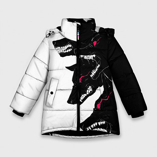 Зимняя куртка для девочки Волки / 3D-Черный – фото 1