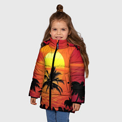 Куртка зимняя для девочки Пальмы на фоне моря, цвет: 3D-черный — фото 2