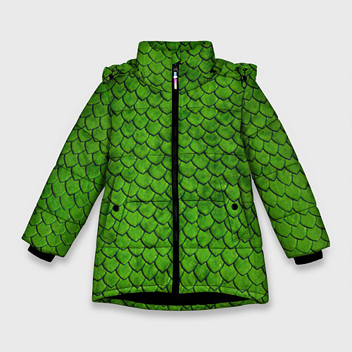Зимняя куртка для девочки Зелёная чешуя / 3D-Черный – фото 1
