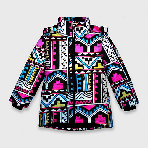 Зимняя куртка для девочки Ацтеки / 3D-Черный – фото 1