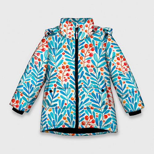 Зимняя куртка для девочки Ветки и ягоды / 3D-Черный – фото 1